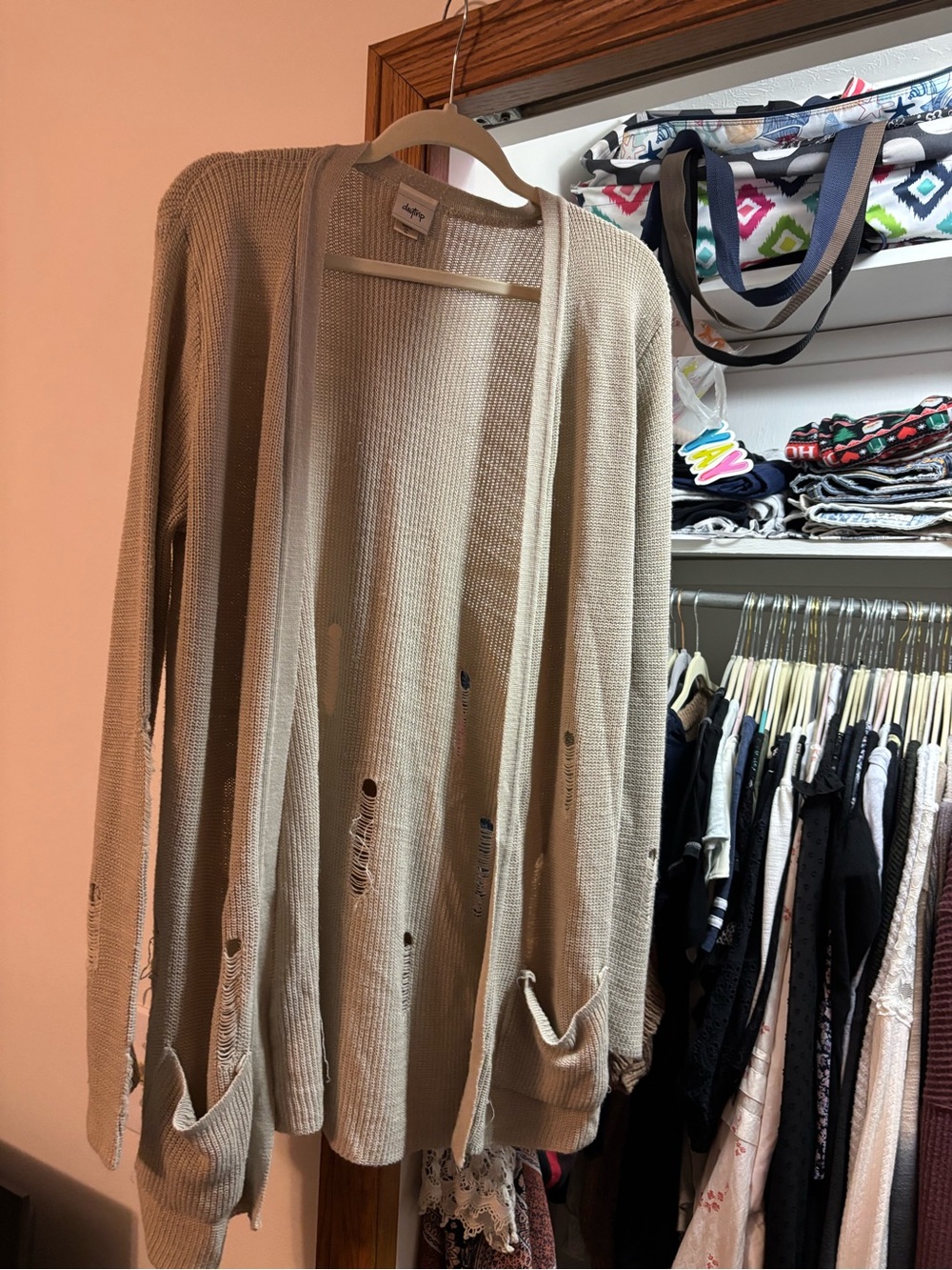 Daytrip Beige Distressed Open-Front women’s Sweater Cardigan from buckle